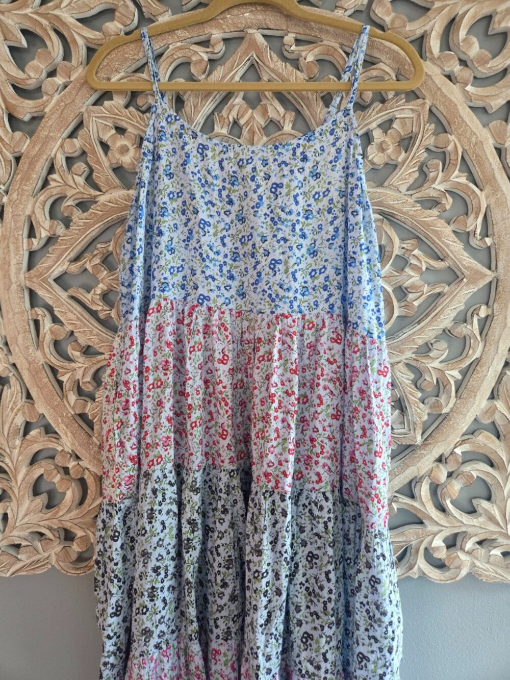 Sacred Threads 100% Cotton  multicolor floral tiered spaghetti strap maxi dress - Picture 3 of 8